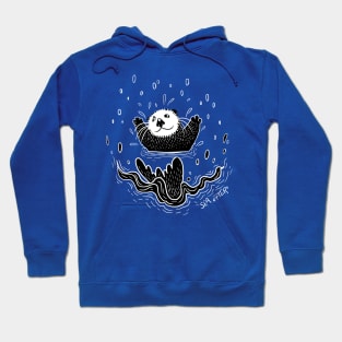 OCEAN OTTER splash black and white cartoon Hoodie